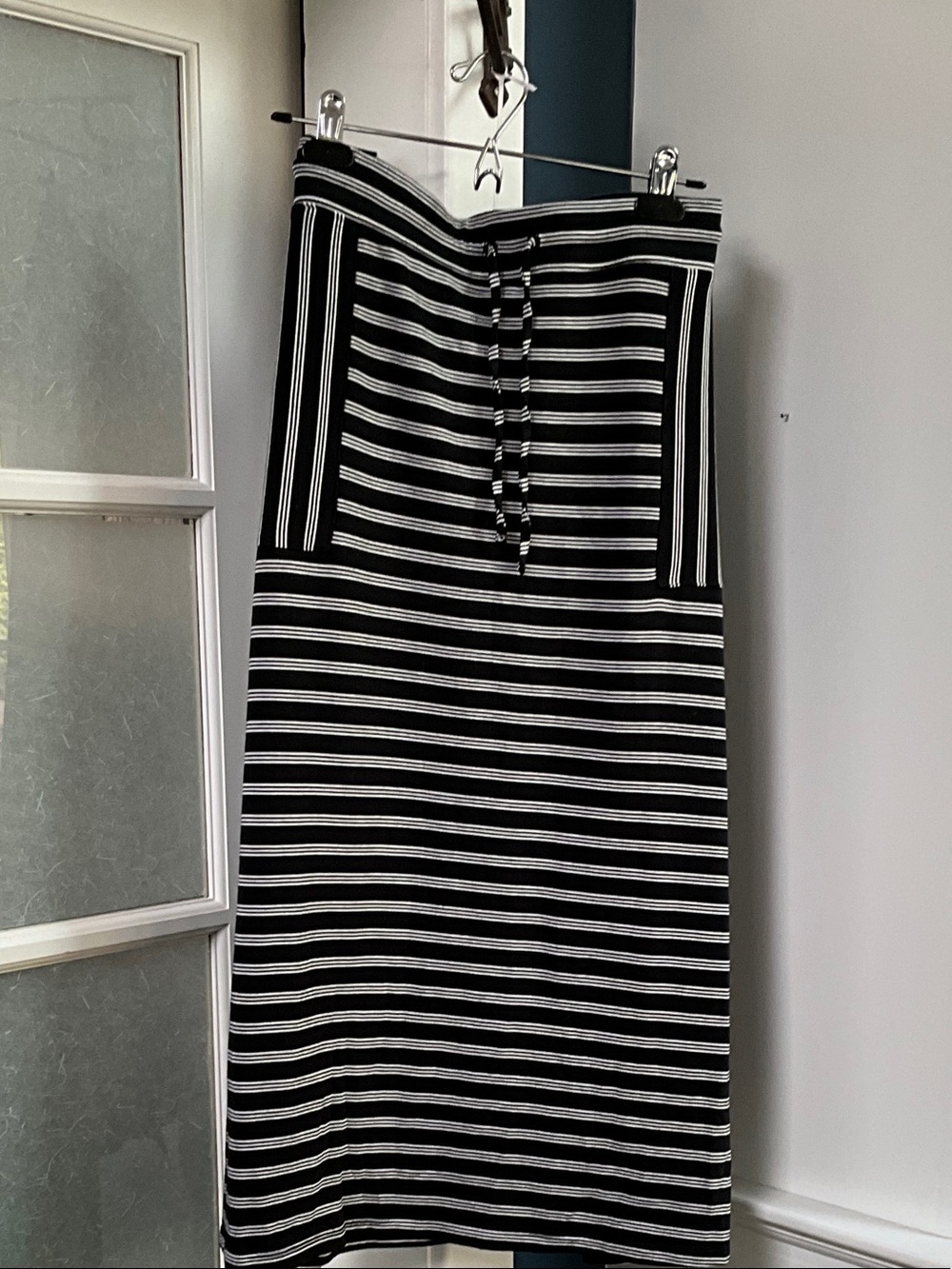 Talbots Black and White Striped Knit Midi Skirt